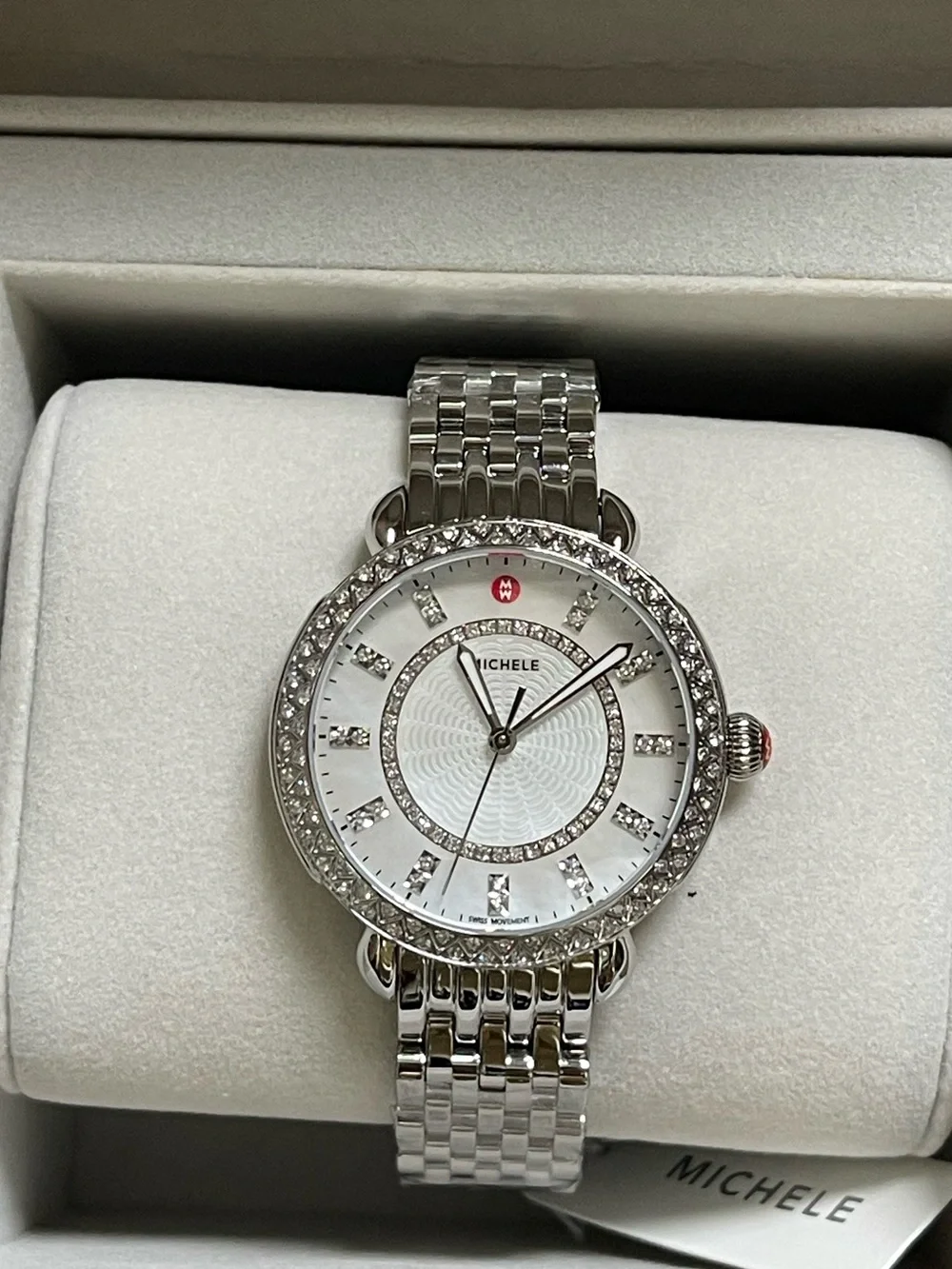 Michele Sidney Classic Stainless Steel Diamond  Women's Watch NEW